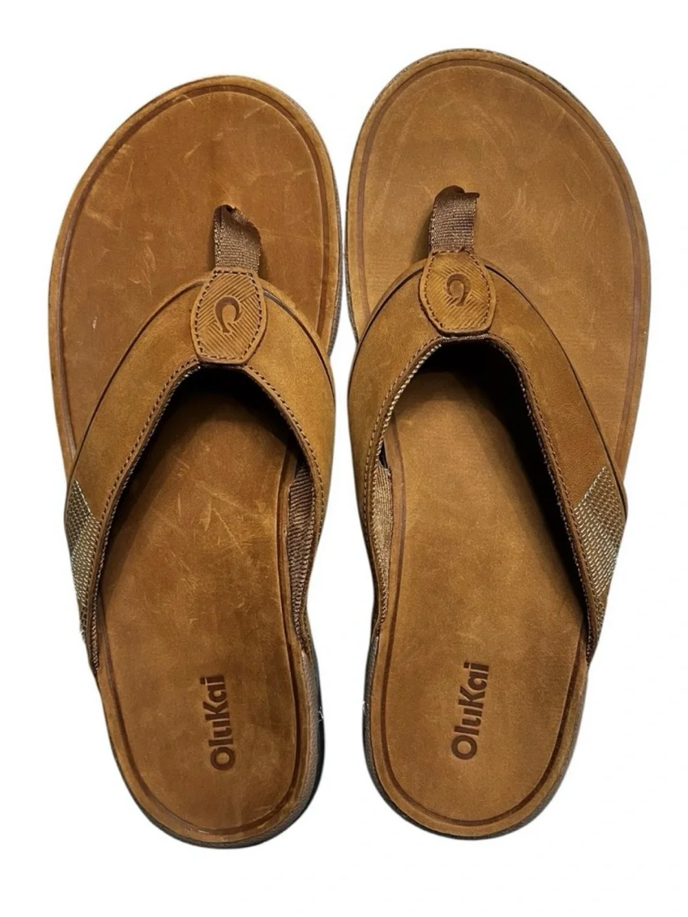🌻NEW NWOT OluKai Tuahine Sandals Waterproof Leather Flip Flops Brown Mens 12